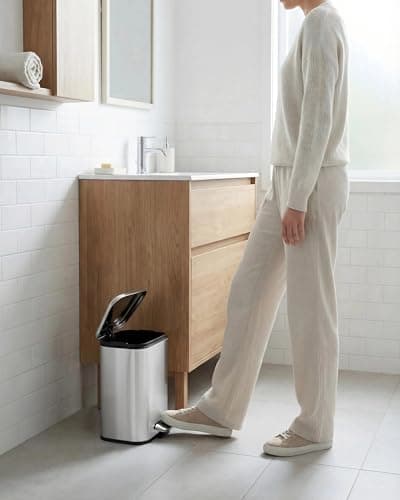 Garvee 1.3 gal Bathroom Trash Can, Step Garbage Can with Soft-Close Lid, Stainless Steel Recycling Bin with Removable Inner Bucket, Rectangular Waste Container for Living Room, Office, Silver - Thumbnail 6