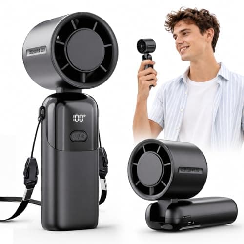 Portable Handheld Turbo Fan, 5000mAh USB-C Rechargeable Mini Pocket Fan with 1-100 Speeds, LED Display, Strong Airflow,12H Runtime, 3 in 1 Hand Fan for Travel, Outdoor, Beach, Gifts for Women, Men - Image 1
