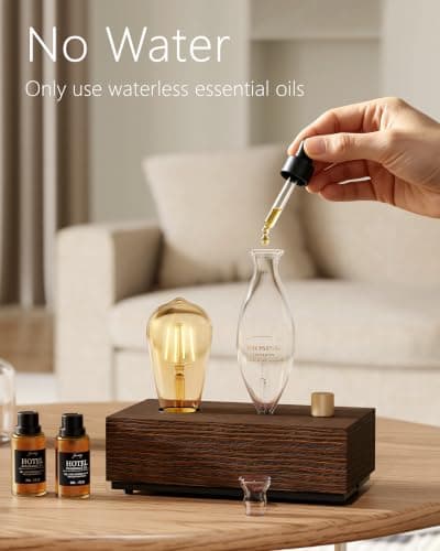 Glass Essential Oil Diffuser with Natural Wood Base, Waterless Aromatherapy Diffusers with Bulb, 3 Color Light Aroma Nebulizer for Home Office Bedroom Yoga | ​A Gift of Fragrance - Thumbnail 3