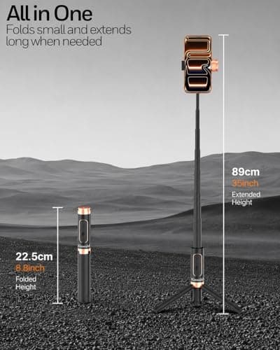 Kinwald Selfie Stick Tripod for iPhone & Android – Portable Phone Tripod Stand with Bluetooth Remote, One-Click Open, Compact & Lightweight for Vlogging, Travel & Everyday Use (Black) - Thumbnail 3