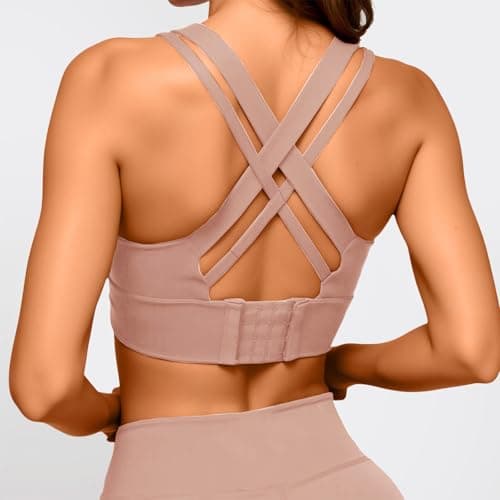 BaseTry High Impact Sports Bra for Women - Padded Seamless Support Bra for Yoga Gym Workout Fitness -Criss Cross Back High Support Running Bra (US, Alpha, Small, Regular, Regular, PinkRedBlack) - Thumbnail 5