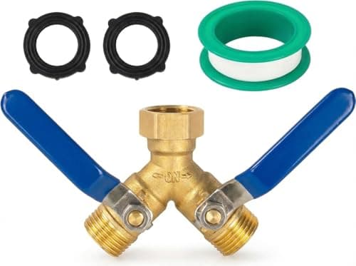 Brass Garden Hose Splitter 2 Way Heavy Duty，with 304 Stainless Steel Long Handle，Brass Y Valve Water Garden Hose Adapter 2 Way Y Valve 3/4" GHT Thread - Image 1
