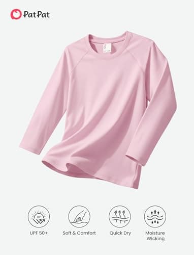 PATPAT Boys Rash Guard Swim Shirt Size 13-14 Years Light Pink Long Sleeve UPF 50+ Swimwear Youth Quick Dry Neon Active Water Tees for Surf Fishing Beach - Thumbnail 4