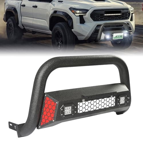 Bull Bar Fit for Toyota Tacoma 2024 2025 2026 with LED Light & w/License Plate Bracket DIY Paintable Front Bumper Brush Push Bar Grille Guard Protector - Image 1