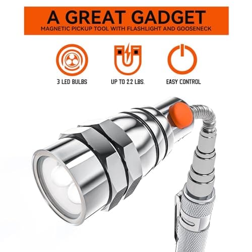 VIBELITE Extendable Magnetic Flashlight with Telescoping Magnet Pickup Tool-Cool Gadget, Dad Gifts, Birthday Gifts for Men, Dad, Husband, Him, Father, Mechanic, Boyfriend, Women, Silver, 2 Pack - Thumbnail 2