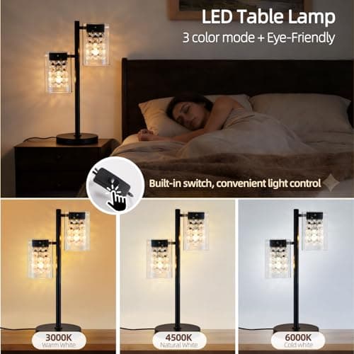 TYhogar Crystal Table lamp-Modern Black Lamps for Living Room,Plug in Bedside Lamps with Switch,Elegant Desk lamp for Room Decor,Bedroom,Dining Room,23" Tall - Thumbnail 4