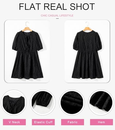 Dokotoo Prom Dress Tie Front V Neck Black Dresses Elegant A Line Hollow Out Cotton Dress Plus Size Short Dress for Women 2026 Casual Spring Wedding Guest Dress X-Large - Thumbnail 4