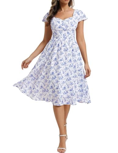 Belle Poque Women's Sweatheart Neck Ruffle Cap Sleeve Floral Dress 2026 Summer Midi Elegant Cocktail Party Dress Small - Image 1