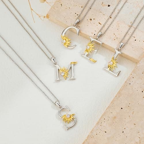 MURNA KARE Sunflower Initial Necklaces for Women, Sunflower Jewelry Gifts for Women Statement Jewelry Inspirational Gifts - Thumbnail 6