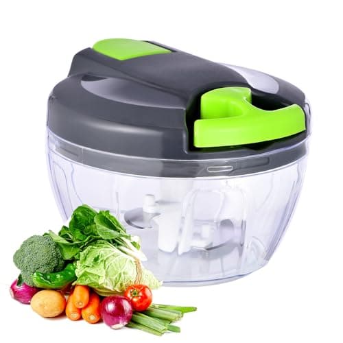 Ziweaye Manual Food Processor Vegetable Chopper, Portable Hand Pull String Garlic Mincer Onion Cutter for Veggies, Ginger, Fruits, Nuts, Herbs, etc., 500ml,（Gray-green） - Image 1