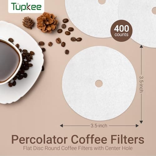 Tupkee 3.5" Percolator Coffee Filters – Flat Disc Round Coffee Filters with Center Hole - 400 Count | Fits All Percolator Coffee Pots - White, Chlorine-Free - Made in the USA - Thumbnail 2
