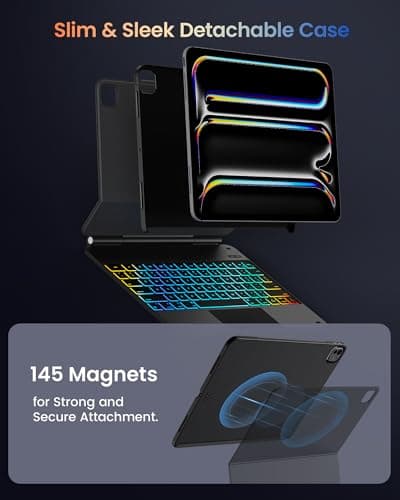 typecase Edge+ Keyboard Case for iPad Pro 13-inch (M5/M4) 2025/2024,Black Keyboard with Litchi Grain Protective Case,Portrait & Typing Modes,Built-in Trackpad,11-Color Backlight,Magnetic Stand - Thumbnail 4