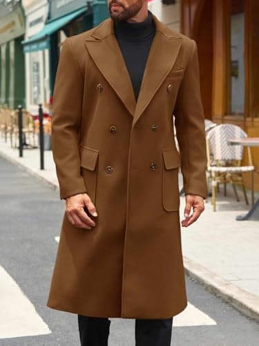 Runcati Mens Wool Blend Casual Trench Coat Notched Collar Lapel Long Jacket Double Breasted Classic Winter Overcoat - Thumbnail 4