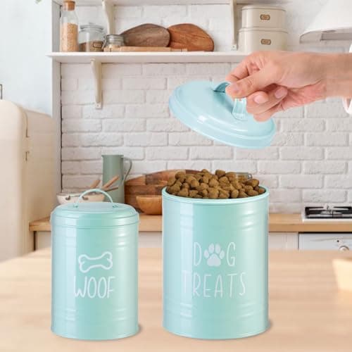 Dog Treat Container Airtight, Dog Treat Jar Set of 2 with Lid - 9x5.5''&7x4'' Metal Dog Cookie Jar for Farmhouse Kitchen Counter, Green Pet Treat Container, Dog Treat Storage Container for Dogs, Cats - Thumbnail 4