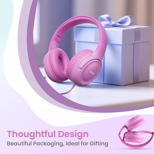 Acer Kids Headphones - 85/94dB Volume Limiter, Foldable Wired Over Ear Headphones for Travel, 3.5mm Jack, Toddler Headphones for School, Travel, iPad, Tablet, Pink Gradient, HK03 - Thumbnail 6