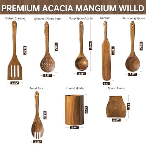 8 PCS Wooden Utensil Set with Holder, Spoon Rest, Durable Wooden Spoons for Cooking, Heat-Resistant, Comfort Grip,Easy to Clean, Non-stick Friendly, Ideal for Gifting - Thumbnail 5