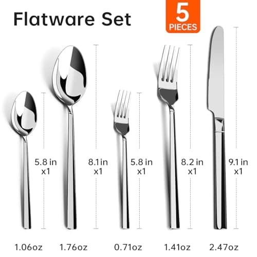 WANGYUANJI 5-Piece Stainless Steel Flatware Set for 1 — Knife, 2Forks & 2Spoons, Dishwasher Safe, Mirror-Finish Silverware for Kitchen & Home - Thumbnail 2