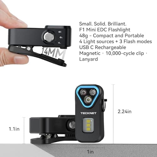 TECKNET EDC Flashlight Clip-on Light, Rechargeable Mini Pocket Flashlight - Thumbnail 4