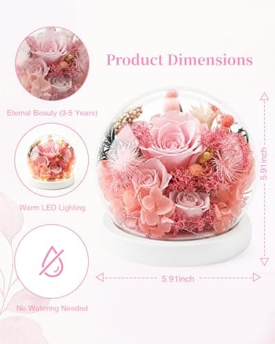 Nysunten Forever Preserved Flowers Decoration in Clear Glass Dome, Long Lasting Flowers Gift for Her, Forever Rose Gift for Mother’s Day Valentine’s Day (Pink) - Thumbnail 4