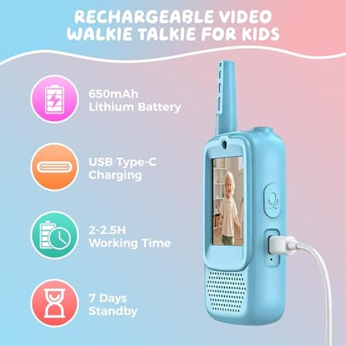 Video Walkie Talkies for Kids, 2 Pack Rechargeable Walkie Talkie with Screen, Long Range 2 Way Radio with 4 Voice Effect, Christmas Birthday Gift for Age 3-12 Boy Girl Indoor/Outdoor - Thumbnail 5