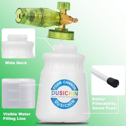 DUSICHIN Foam Cannon Pressure Washer Gun Kit 4000 PSI Double Tip Attachment, Dual-Connector Accessory Soap Cannon,Car Wash Foam Gun Snow Foam Lance 1/4 Inch Quick Connector,7 Sprayer Nozzles DUS2904 - Thumbnail 5