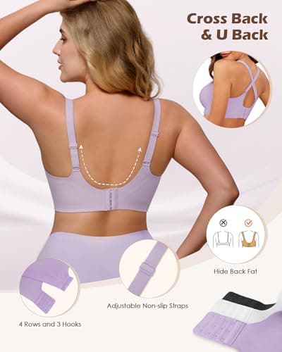 As Fairy Bras for Women- No Underwire, Full Coverage, Push Up, Back Smoothing, Seamless Soft Comfortable Bras Purple 38DDD - Thumbnail 4
