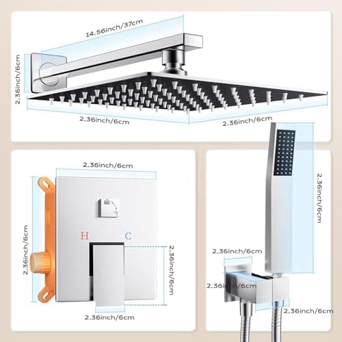 Concealed Shower System with Brass Pressure Balance Valve, 10 Inch Rain Shower Head & Handheld Spray, Solid Brass Rough-In Valve, Anti-Scald Faucet Set, 1/2" US NPT, Silver - Thumbnail 2