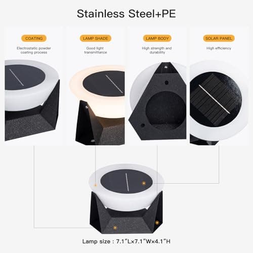 MVBT 7.1" Solar Post Lights, Round Pillar Lights Outdoor Waterproof, Modern Solar Lamp Post Light, 3000K LED Solar Column Lights, Dusk to Dawn Lantern Column Lamp for Yard Garden Fence Deck Lighting - Thumbnail 2