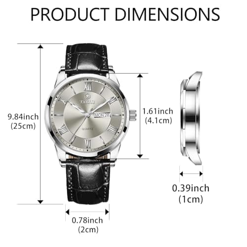 Taxau Mens Leather Watch Mens Wrist Watches Waterproof Analog Watches for Men Dress Watch Grey Dial Black Leather Band Luminous for Large Wrist Roman Number reloj de Hombre - Thumbnail 6