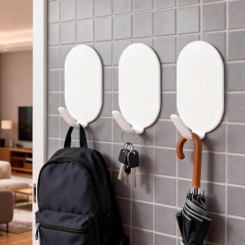 10 Pcs Metal Hooks, Adhesive Hooks for Hanging, Key Hooks, Wall Hooks, Command Hooks, Coat Hooks, Door Hooks, Towel Hanger, Picture Hanger, Storage Hooks, Utility Hooks for Bathroom, Kitchen (White) - Image 1