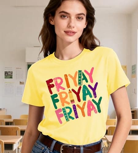 Happy Friyay Teacher Shirt Women-Funny Friday Weekend Short Sleeve Teacher Appreciation Gift Tops C-Yellow - Thumbnail 3