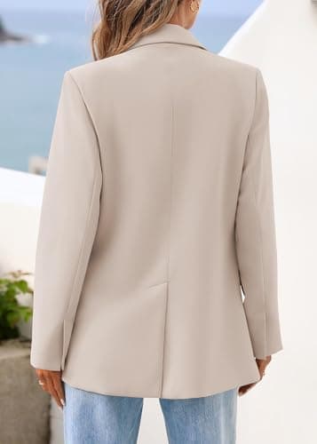 Lazysmile Blazers for Women Business Casual Long Sleeve Lapel Open Front Suit Jacket Office Work Clothes with Pockets Apricot - Thumbnail 2