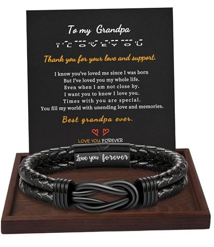 Btysun Gift for Grandpa, Grandpa Gifts Men Fathers Day Gift Leather Bracelet Love You Forever Engraved Knot Black Bracelets for Men Birthday Retirement Thanksgiving Gratitude Jewelry - Image 1