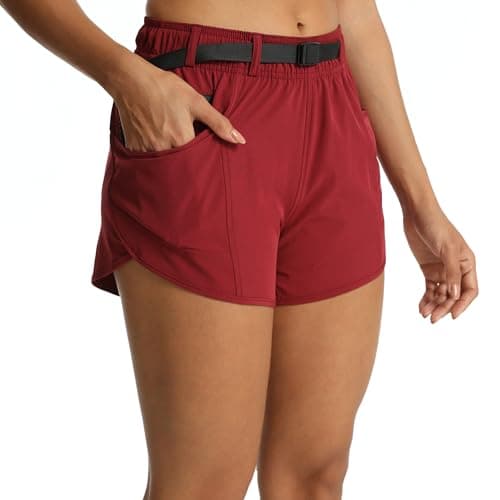 zsenoxaxi Women’s Hiking Shorts with Pockets Lightweight Stretch Workout Shorts for Outdoor Travel Camping(Wine Red,XXL) - Thumbnail 3