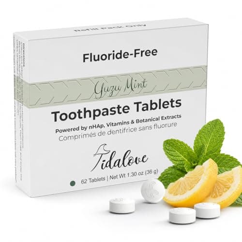 Tidalove Citrus Yuzu Mint Fluoride-Free Toothpaste Tablets with Nano Hydroxyapatite | Natural Whitening, Enamel Strengthening, Plastic-Free & Travel-Friendly (1 Month Refill)-62 Tablets - Image 1
