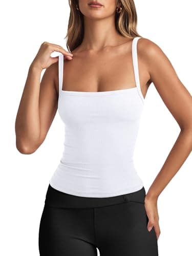 REORIA Women's Square Neck Tank Top Sleeveless Ribbed Basic Crop Tops Going Out Outfits White X-Small - Thumbnail 5