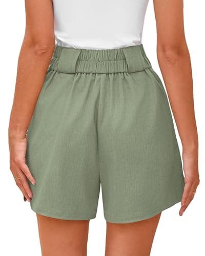 KIRUNDO Womens Shorts Dressy Casual 2026 Trendy Summer Elastic High Waisted Pleated Side Slit Business Work Shorts Pockets(Light Green, X-Large) - Thumbnail 2