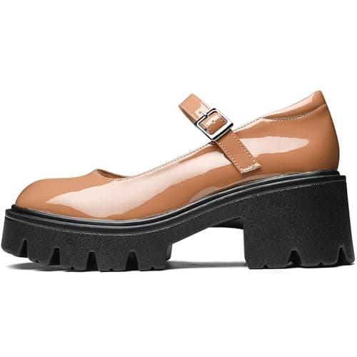 Elvora Women's Mary Jane Shoes - Platform Mary Janes for Women, Brown Leather Round Toe Chunky Dress Shoes with Adjustable Ankle Strap - Thumbnail 4