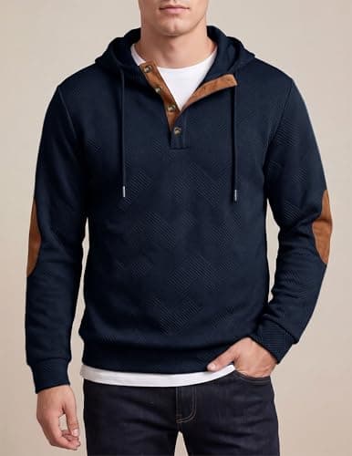 JMIERR Mens Hoodies Oversized Hoodie Fall 2025 Casual Cotton Long Sleeve Half Button Pullover Hooded Sweatshirts, 3XL, Black - Thumbnail 2