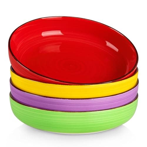 vancasso Pasta Bowls Set of 4, 46 oz Ceramic Salad Serving Bowls and Soup Bowls, Microwave Safe Pasta Plates, Large Shallow Kitchen Dishes, Bonita Series - Multicolor