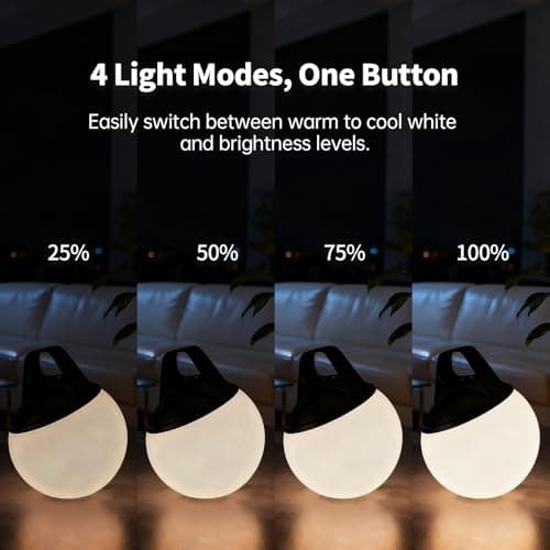 Cordless Smart Bluetooth Danish Design Globe Lamp with Rope,Outdoor Warterproof IP67,APP control Touch control,Adjustable Brightness for Bedroom Living Room Bathroom Camping Restaurant Dimmable Light - Thumbnail 3