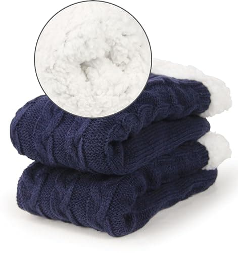 BenSorts Warm Slipper Socks for Men Fuzzy Socks With Grips Grippers Non Slip Sleep House Socks Soft Christmas Gift Stocking Stuffers Blue - Thumbnail 3