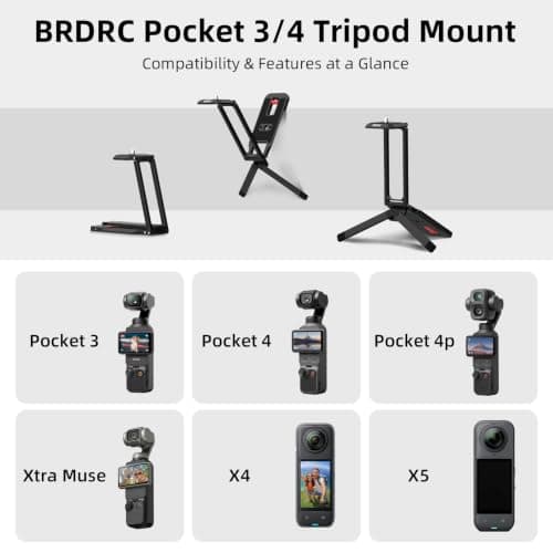BRDRC Pocket 3 4 Magnetic Tripod Mount for Xtra Muse, Foldable Selfie Stick with Mantis Hook Stand 1/4 Mount for Arca-Swiss Quick-Release for DJI OSMO Pocket 3 4 Creator Combo/Xtra Muse Accessories - Thumbnail 6