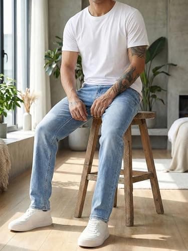 JMIERR Men's Regular Fit Stretch Tapered Leg Cut Skinny Jeans, Fashion Comfort Flex Denim Pants for Men with 5 Pockets, 32W*30L, Beau Blue - Thumbnail 5