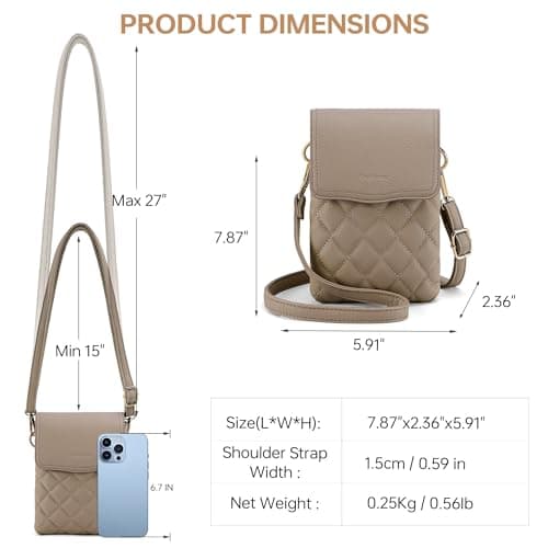 Goinsound RFID Small Crossbody Purses for Women Quilted Cell Phone Purse with RFID Blocking Card Slots Beige - Thumbnail 5