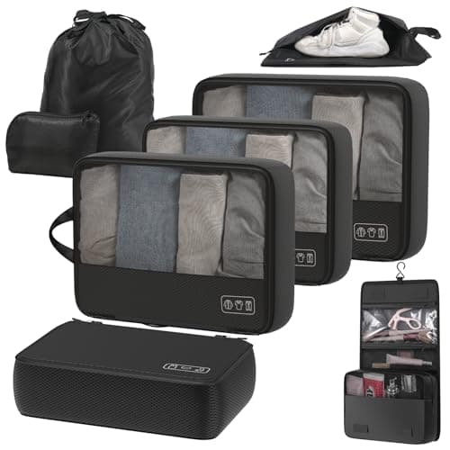 Idcymoul 8-Piece Compression Packing Cubes for Travel, Ultralight Sleek Luggage Organizer Set for Business Trips & Frequent Travelers, Space Saving for Carry-On & Suitcase - Black - Image 1