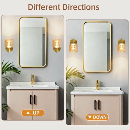 TYhogar Wall Sconces Set of Two,Gold Wall Lights with Amber Glass,Acrylic Bubble Wick Sconces Wall Decor Set of 2,Hardwired 3 Color Temperature Wall Sconce for Bathroom,Bedroom,Living Room - Thumbnail 3