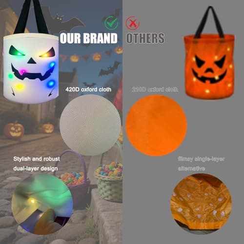 Halloween Trick or Treat Bags Candy Bucket, Upgraded Light Up Ghost Basket Decoration Multipurpose Reusable Goody Sweet Buckets for Scary Night Party Supplies Favors Festival Decor Gifts 1 Pack - Thumbnail 4
