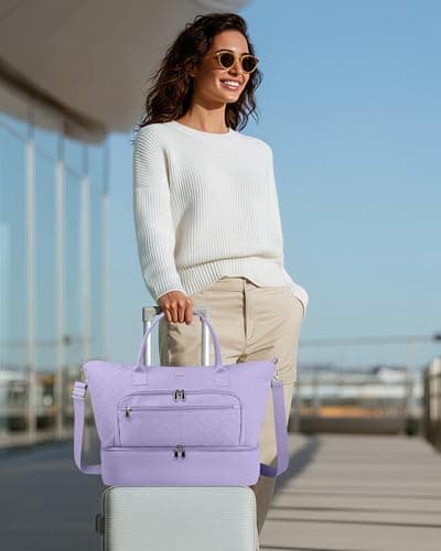 HOTOR Travel Duffle Bag for Women - Carry on Bag with Toiletry Pouch & Shoe Compartment, Large Overnight Weekender Bags for Gym, Business Trips, Sports and Hospital, Purple, 17.3" x 7.9" x 13.4" - Thumbnail 3