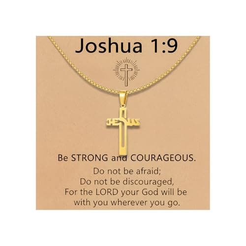 Jekvill Cross Necklace for Women and Men – Christian Gifts, Unique 14K Gold Plated Cross Chain Pendant for Religious Faith, Baptism, Easter Basket Filler, First Communion - Image 1
